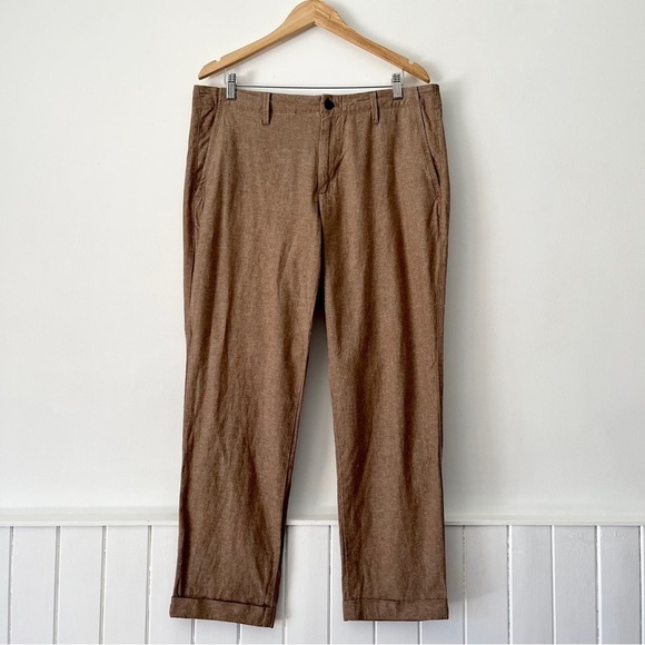 GAP Khaki Linen Blend Cuffed Pants Size 36 x 34 - Picture 1 of 11